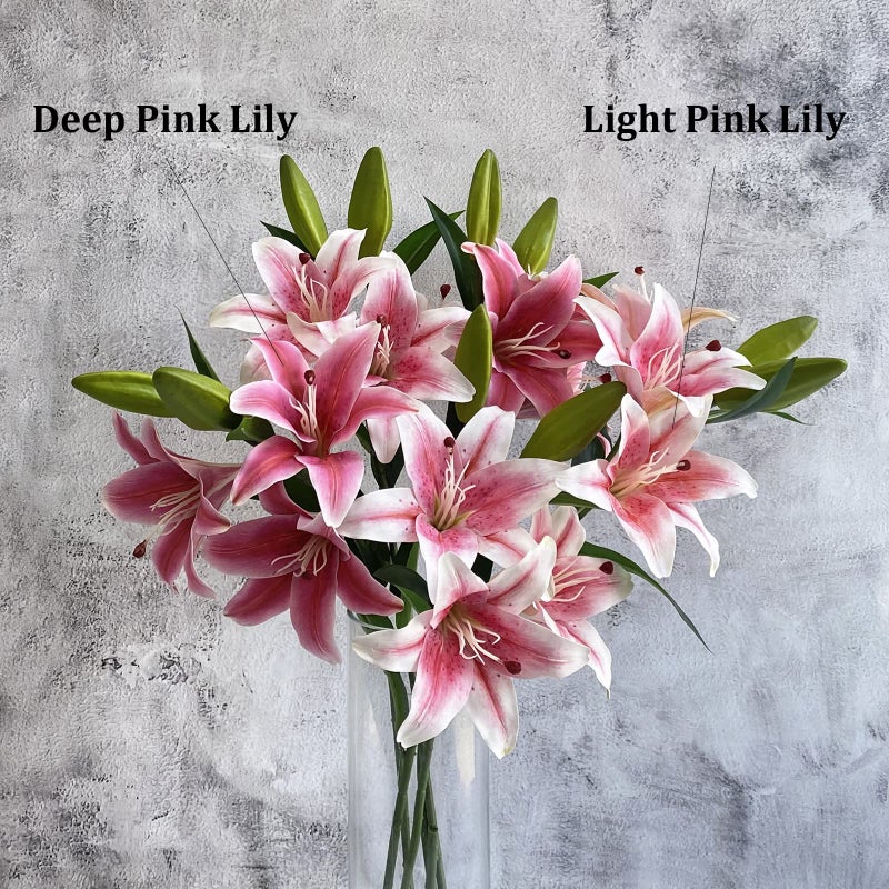 YalzoneMet 2 Pcs Pink Stargazer Lily Artificial Flowers for Decoration, 28 inch Long Stems Real Touch Latex Fake Flowers, Faux Silk Easter Lily for Spring Indoor Home Office Wedding Table Centerpiece - Image 3