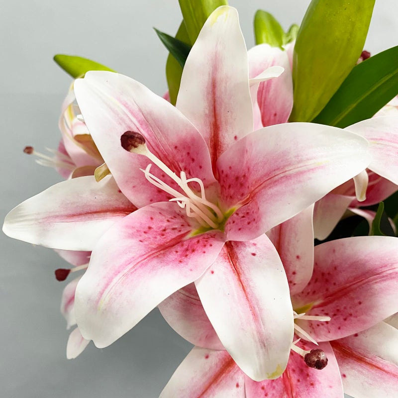 YalzoneMet 2 Pcs Pink Stargazer Lily Artificial Flowers for Decoration, 28 inch Long Stems Real Touch Latex Fake Flowers, Faux Silk Easter Lily for Spring Indoor Home Office Wedding Table Centerpiece - Image 4