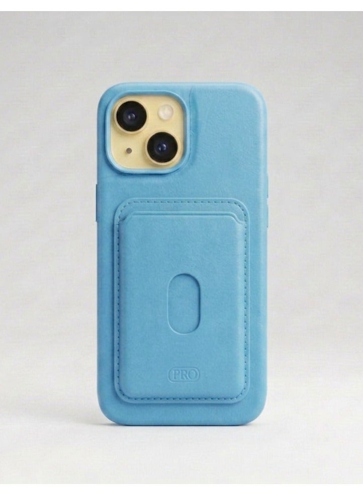 أتش أم سي جراب محفظة فاخر من الجلد الأزرق السماوي لهاتف iPhone 13، مزود بحامل بطاقات مدمج ومتوافق مع MagSafe - Image 1