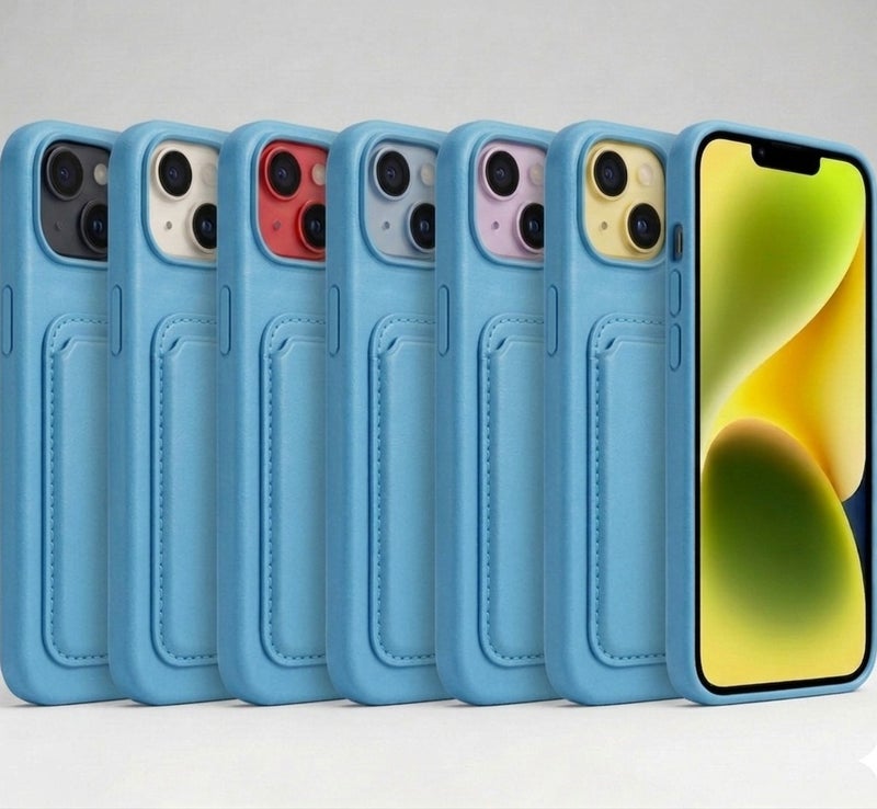 أتش أم سي جراب محفظة فاخر من الجلد الأزرق السماوي لهاتف iPhone 13، مزود بحامل بطاقات مدمج ومتوافق مع MagSafe - Image 2