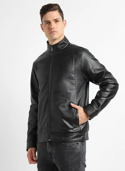 Dennis Lingo Men's Black 100% Polyester Solid Pattern Regular Fit Jacket