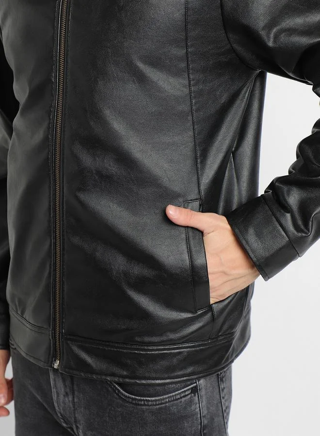 Dennis Lingo Men's Black 100% Polyester Solid Pattern Regular Fit Jacket
