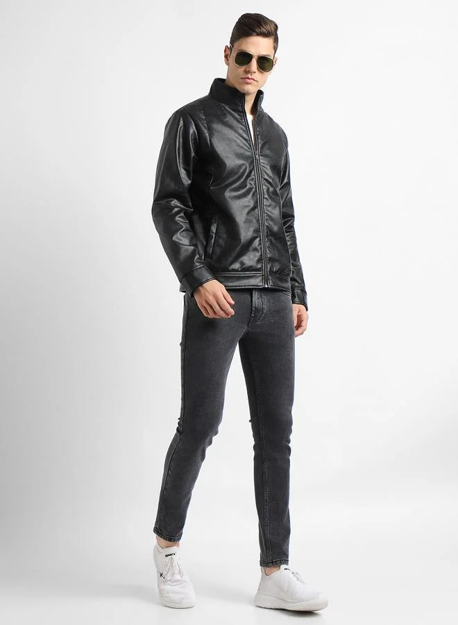 Dennis Lingo Men's Black 100% Polyester Solid Pattern Regular Fit Jacket