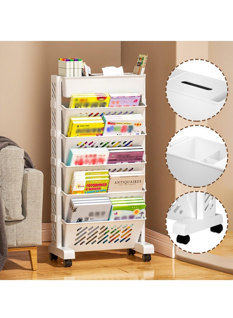 Cozy Nest 5-Tier Bookshelf Storage Cart with Wheels Multi-Functional Movable Toy Storage Organizer,Narrow Space-Saving Utility Shelf for Home,Office,Dorm,and Classroom,Durable,and Easy to Move - Image 3