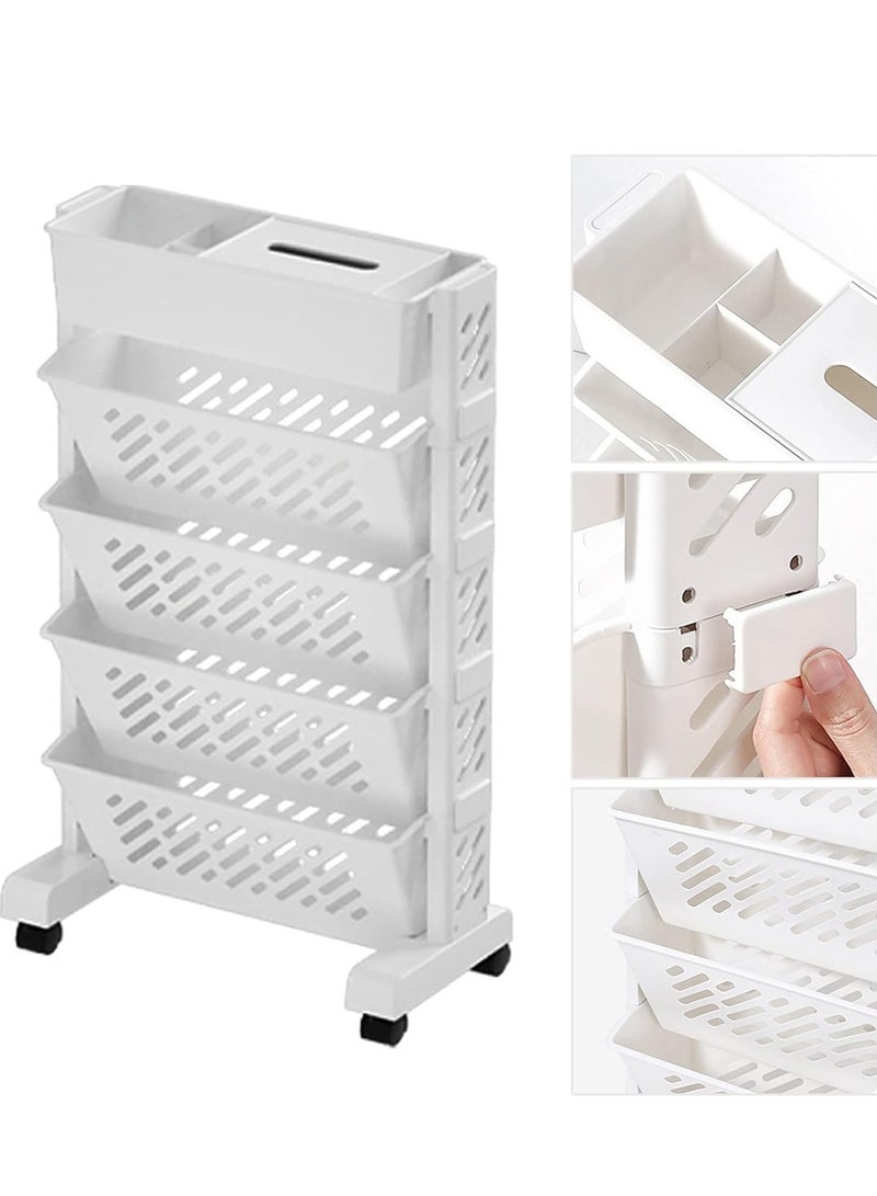 Cozy Nest 5-Tier Bookshelf Storage Cart with Wheels Multi-Functional Movable Toy Storage Organizer,Narrow Space-Saving Utility Shelf for Home,Office,Dorm,and Classroom,Durable,and Easy to Move - Image 2