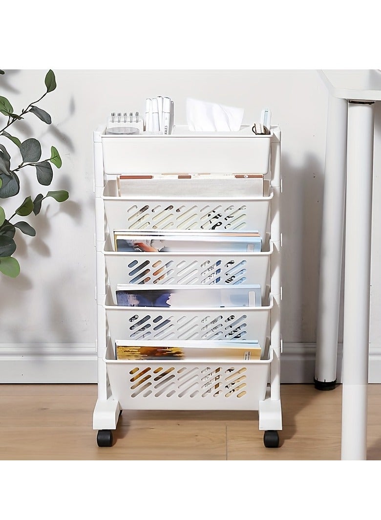 Cozy Nest 5-Tier Bookshelf Storage Cart with Wheels Multi-Functional Movable Toy Storage Organizer,Narrow Space-Saving Utility Shelf for Home,Office,Dorm,and Classroom,Durable,and Easy to Move - Image 1
