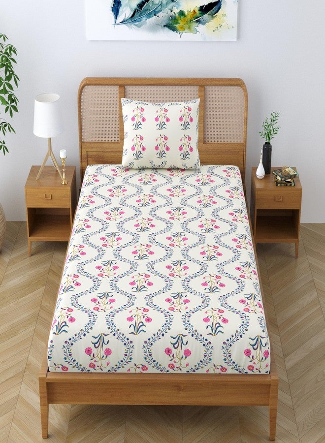 SheetKart Pure Cotton Floral Printed Jaipuri Bedsheet for Single Bed with 1 Pillow Cover - Pink Lily - Image 5
