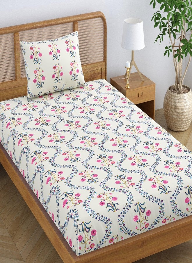 SheetKart Pure Cotton Floral Printed Jaipuri Bedsheet for Single Bed with 1 Pillow Cover - Pink Lily - Image 1