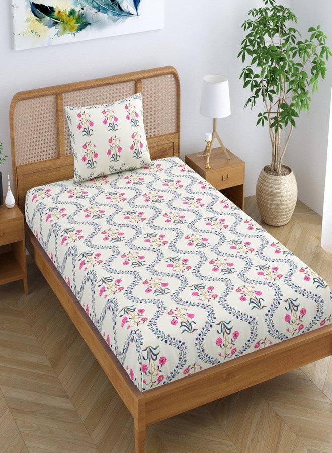 SheetKart Pure Cotton Floral Printed Jaipuri Bedsheet for Single Bed with 1 Pillow Cover - Pink Lily - Image 4