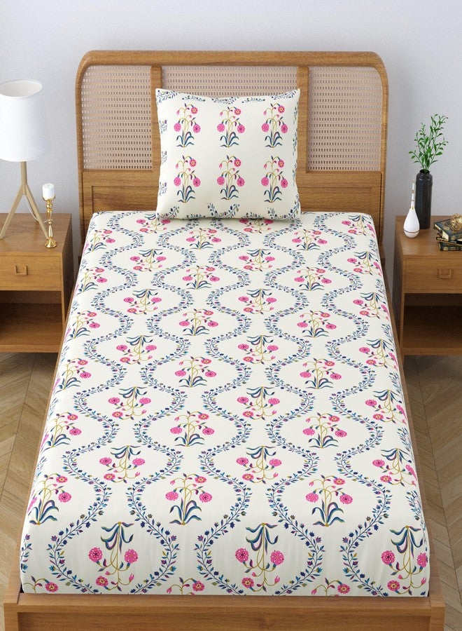 SheetKart Pure Cotton Floral Printed Jaipuri Bedsheet for Single Bed with 1 Pillow Cover - Pink Lily - Image 2