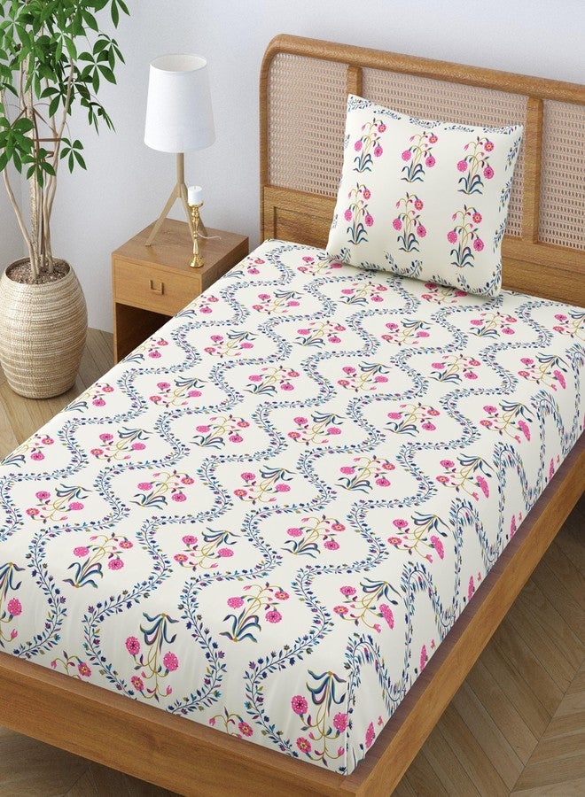 SheetKart Pure Cotton Floral Printed Jaipuri Bedsheet for Single Bed with 1 Pillow Cover - Pink Lily - Image 3