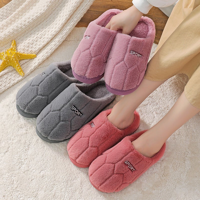 Cotton slippers womens winter home indoor home warm non-slip thick bottom couple new woolen slippers mens autumn and winter Gray - Image 2