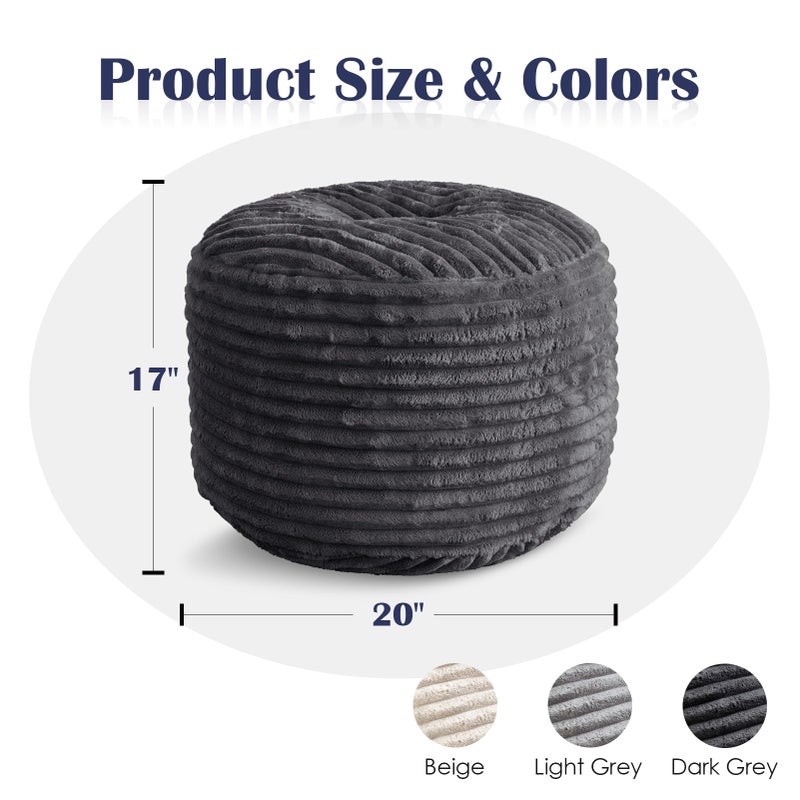 SHOUREN Stuffed Round Pouf Ottoman,Corduroy Foot Rest with Shredded Foam Filling, Lightweight and Fluffy Pouf Storage Ottoman for Living Room,Floor Poufs for Couch,20"x 17",Dark Grey - Image 5