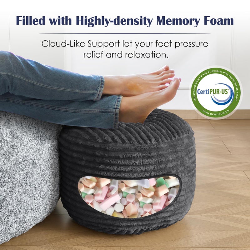 SHOUREN Stuffed Round Pouf Ottoman,Corduroy Foot Rest with Shredded Foam Filling, Lightweight and Fluffy Pouf Storage Ottoman for Living Room,Floor Poufs for Couch,20"x 17",Dark Grey - Image 3