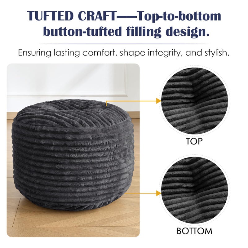 SHOUREN Stuffed Round Pouf Ottoman,Corduroy Foot Rest with Shredded Foam Filling, Lightweight and Fluffy Pouf Storage Ottoman for Living Room,Floor Poufs for Couch,20"x 17",Dark Grey - Image 4