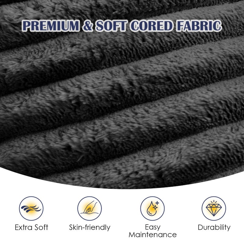 SHOUREN Stuffed Round Pouf Ottoman,Corduroy Foot Rest with Shredded Foam Filling, Lightweight and Fluffy Pouf Storage Ottoman for Living Room,Floor Poufs for Couch,20"x 17",Dark Grey - Image 2