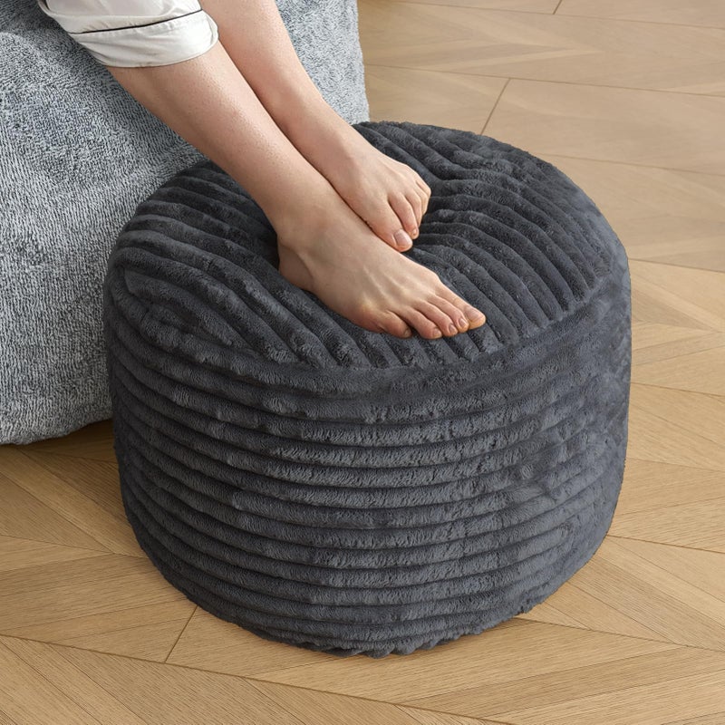 SHOUREN Stuffed Round Pouf Ottoman,Corduroy Foot Rest with Shredded Foam Filling, Lightweight and Fluffy Pouf Storage Ottoman for Living Room,Floor Poufs for Couch,20"x 17",Dark Grey - Image 1