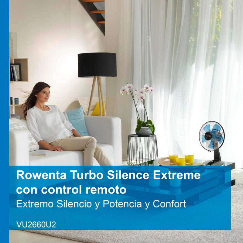 Rowenta, Desk Fan, Turbo Silence Table Fan with Remote, 18 Inches, Ultra Quiet Fan for Bedroom, Oscillating, Portable, 5 Speeds, Black, Indoor, VU2660 - Image 4