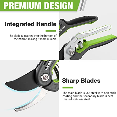 WORKPRO Garden Pruning Shears 2 Pack, 8" Bypass Pruning Shears and 6.25" Straight Garden Scissors, Premium Plant Shears, Garden Clippers Hand Tools for Cutting Flowers, Trimming Plants, Picking Fruits - Image 2