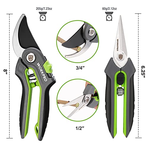 WORKPRO Garden Pruning Shears 2 Pack, 8" Bypass Pruning Shears and 6.25" Straight Garden Scissors, Premium Plant Shears, Garden Clippers Hand Tools for Cutting Flowers, Trimming Plants, Picking Fruits - Image 5