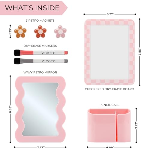 ZICOTO Stylish Locker Accessories Kit for Girls - Includes Mirror, Whiteboard, Pen Holder, Cute Flower Magnets & Marker Set - All-in-One School Locker Decor & Organizer Set to Brighten Up Your School Day - Image 3