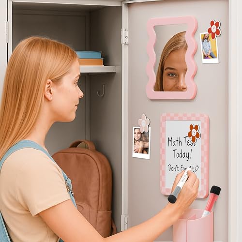 ZICOTO Stylish Locker Accessories Kit for Girls - Includes Mirror, Whiteboard, Pen Holder, Cute Flower Magnets & Marker Set - All-in-One School Locker Decor & Organizer Set to Brighten Up Your School Day - Image 4