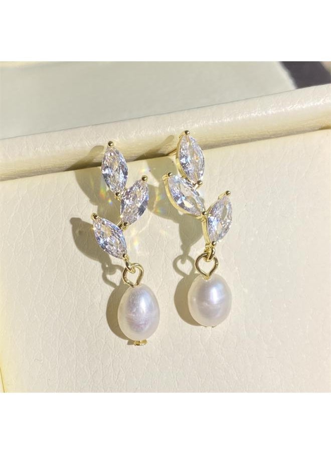 نيبمينينت Rakol Fashionable Elegant Horse Eye Zircon Pearl Earrings Light Luxury Bridal Accessories 