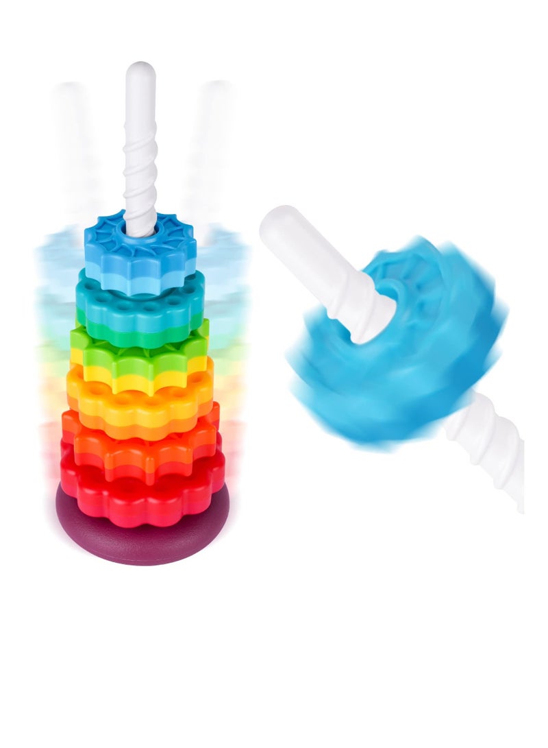 SOLARAE Spinning Stacking Toys, Stacking Toy for Babies and Toddlers, Rainbow Spin Tower, Educational Toddler Learning Toys, Autism Spin Stack Toys, Suitable for Gifts for Boys and Girls - Image 1