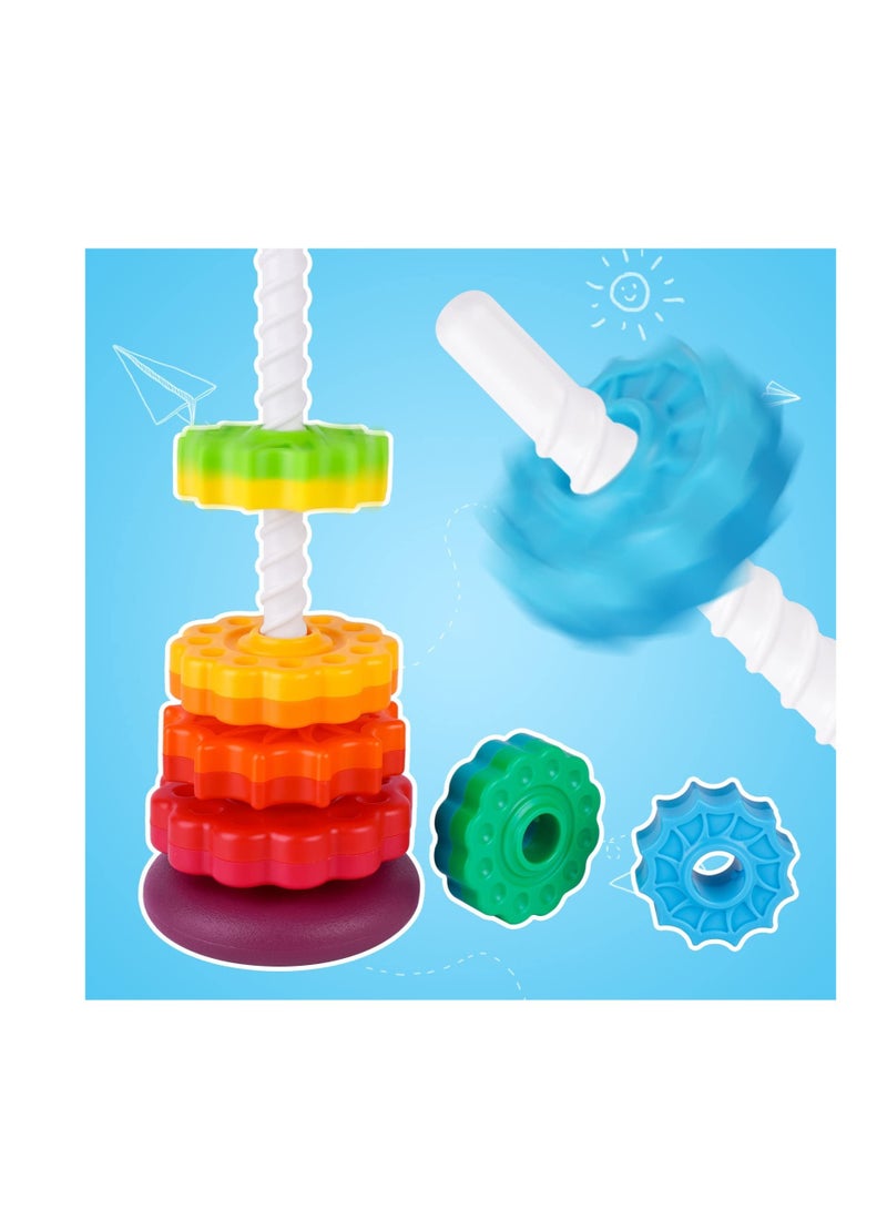 SOLARAE Spinning Stacking Toys, Stacking Toy for Babies and Toddlers, Rainbow Spin Tower, Educational Toddler Learning Toys, Autism Spin Stack Toys, Suitable for Gifts for Boys and Girls - Image 3
