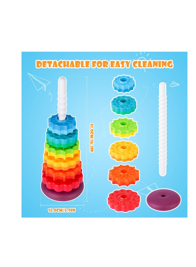 SOLARAE Spinning Stacking Toys, Stacking Toy for Babies and Toddlers, Rainbow Spin Tower, Educational Toddler Learning Toys, Autism Spin Stack Toys, Suitable for Gifts for Boys and Girls - Image 5