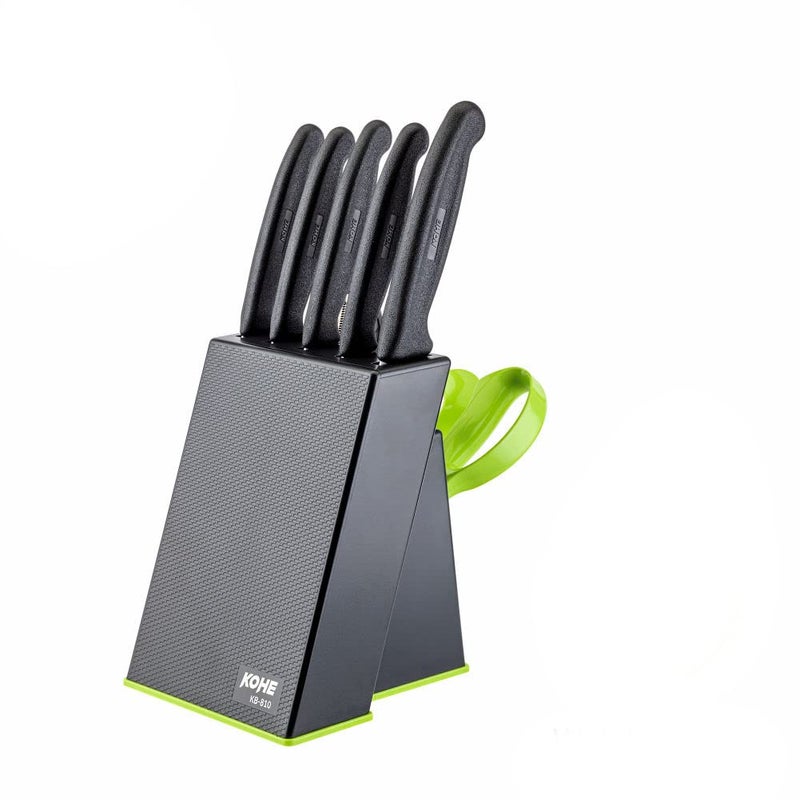 KOHE 8 PCS Stainless Steel Kitchen Knife Set with Block Knife Holder for Kitchen 5 Knives 2 Peelers and 1 ScissorsKB811B - Image 1