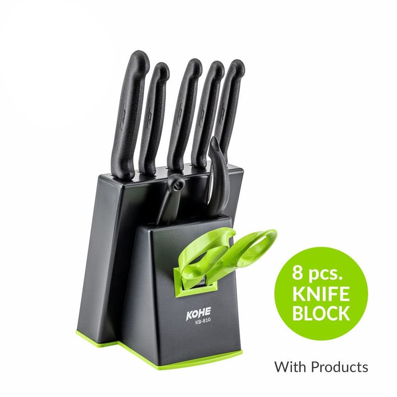 KOHE 8 PCS Stainless Steel Kitchen Knife Set with Block Knife Holder for Kitchen 5 Knives 2 Peelers and 1 ScissorsKB811B - Image 2