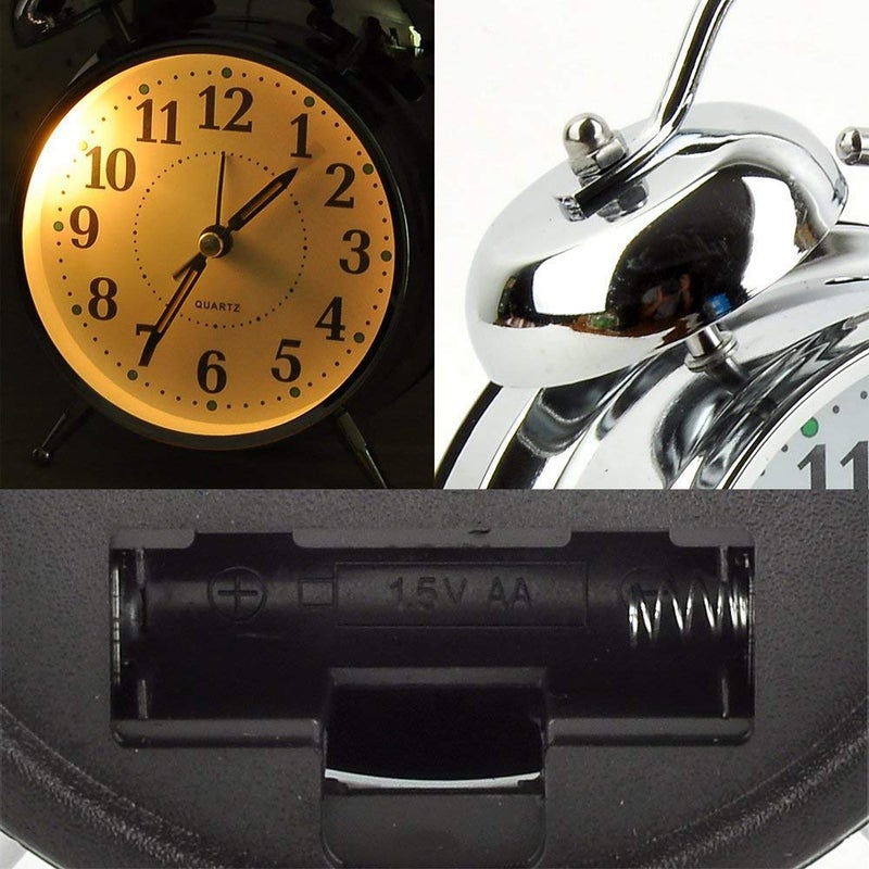 DERIKO Alarm Clock Vintage Twin Bell Table Top Alarm Clock with Night LED Light Display for Heavy Sleepers Kids and Students Silver - Image 5
