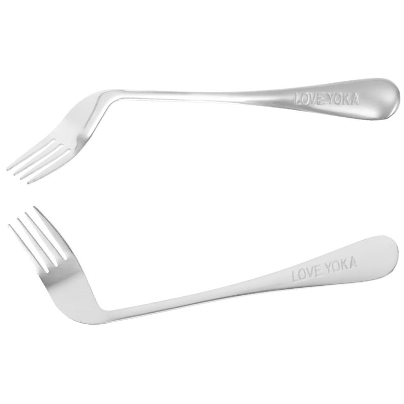 Ergonomic Curved Stainless Steel Feeding Forks 2 Piece Set for Elderly and Bedridden Patients - Image 2