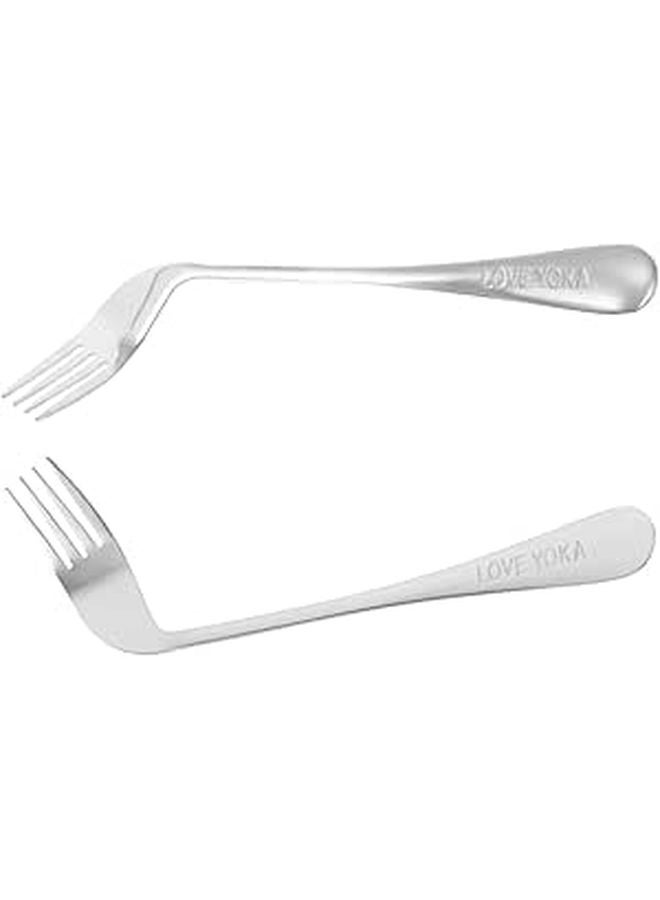Ergonomic Curved Stainless Steel Feeding Forks 2 Piece Set for Elderly and Bedridden Patients - Image 1