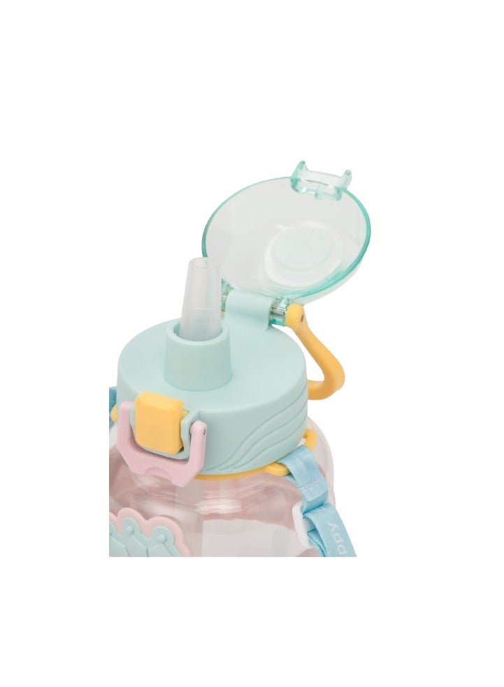 زجاجة مياه للأطفال 670 مل مع شريط نايلون وغطاء شفاط – أخضر باستيل - Image 3