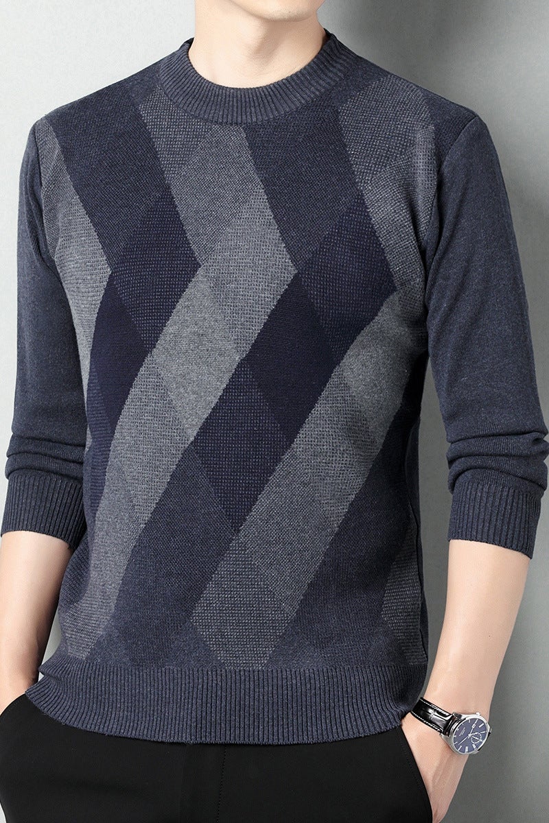 Autumn and winter New thickened mens casual personalized sweater business round neck bottoming sweater cross-border export Medium Gray - Image 4