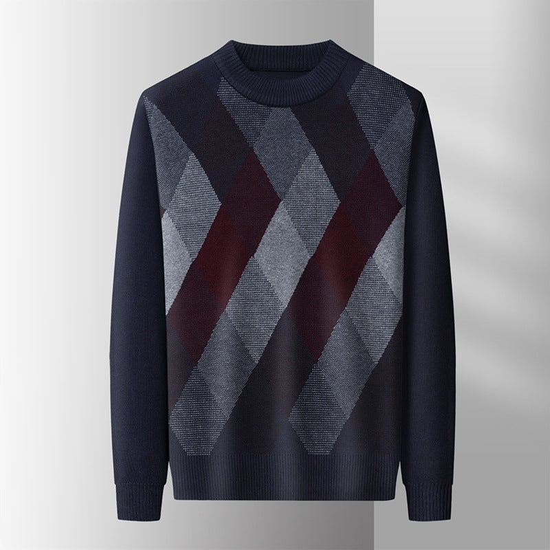 Autumn and winter New thickened mens casual personalized sweater business round neck bottoming sweater cross-border export Medium Gray - Image 2