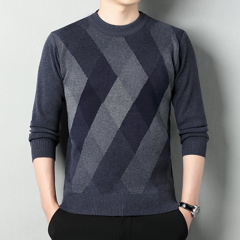 Autumn and winter New thickened mens casual personalized sweater business round neck bottoming sweater cross-border export Medium Gray - Image 5