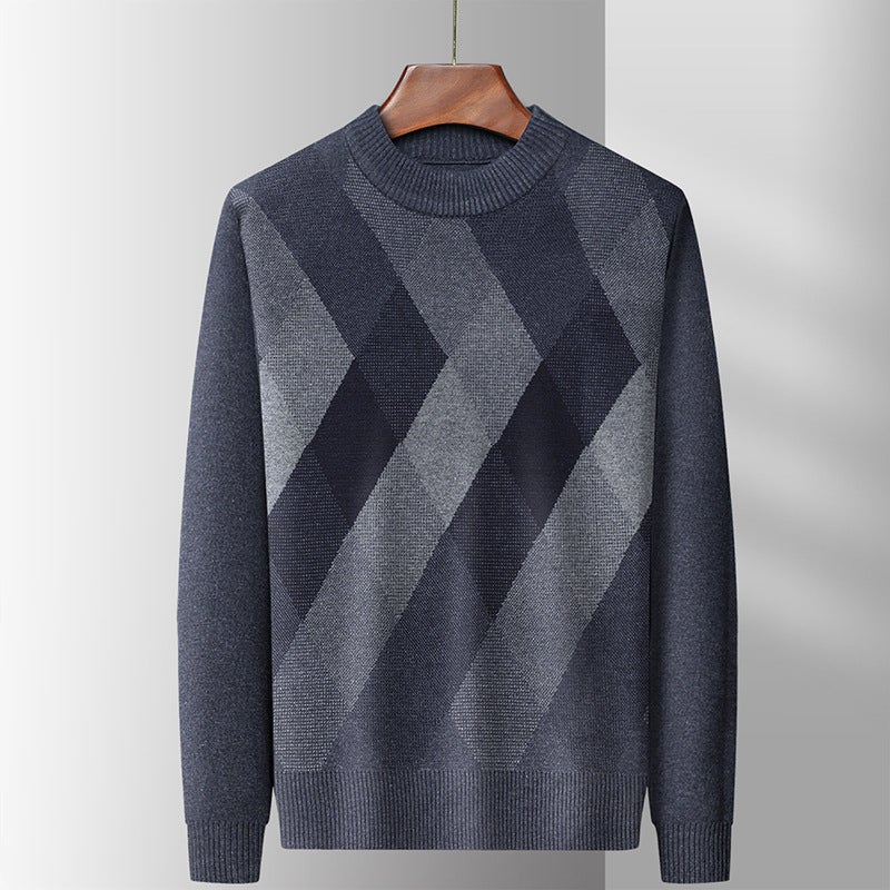 Autumn and winter New thickened mens casual personalized sweater business round neck bottoming sweater cross-border export Medium Gray - Image 1