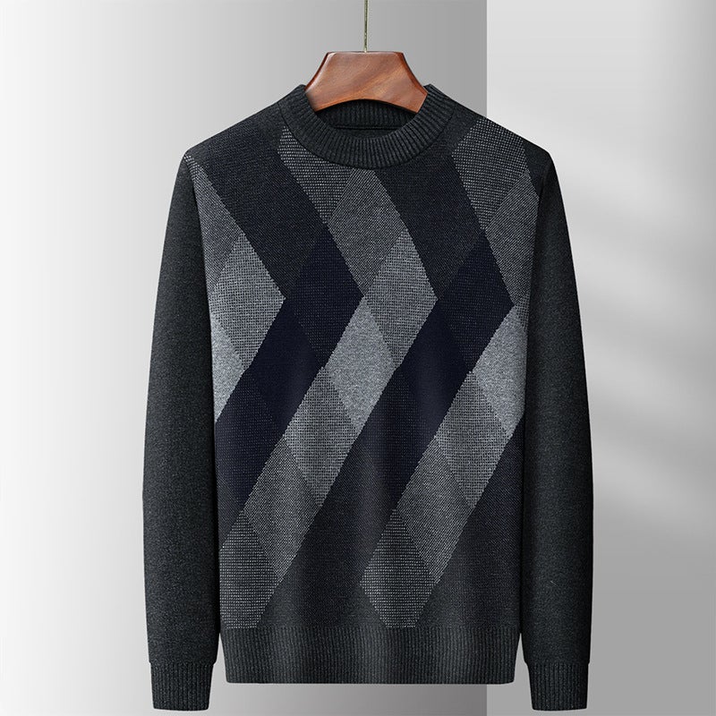Autumn and winter New thickened mens casual personalized sweater business round neck bottoming sweater cross-border export Medium Gray - Image 3