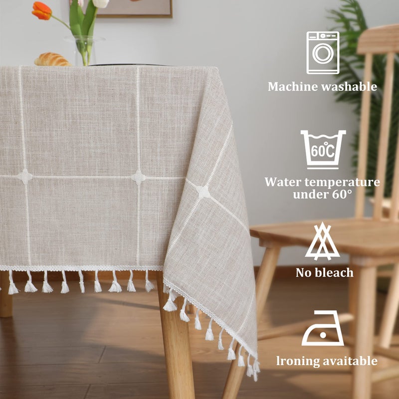 جا لو Jiale tablecloths لجداول المستطيلات طاولة الكتان القطن قطعة قماش مقاومة للماء المائدة تجاعيد مجانية المزرعة المائدة غطاء القماش الناعم مع شرابات منقوشة 55 "× 55" "2-4 مقاعد - Image 5