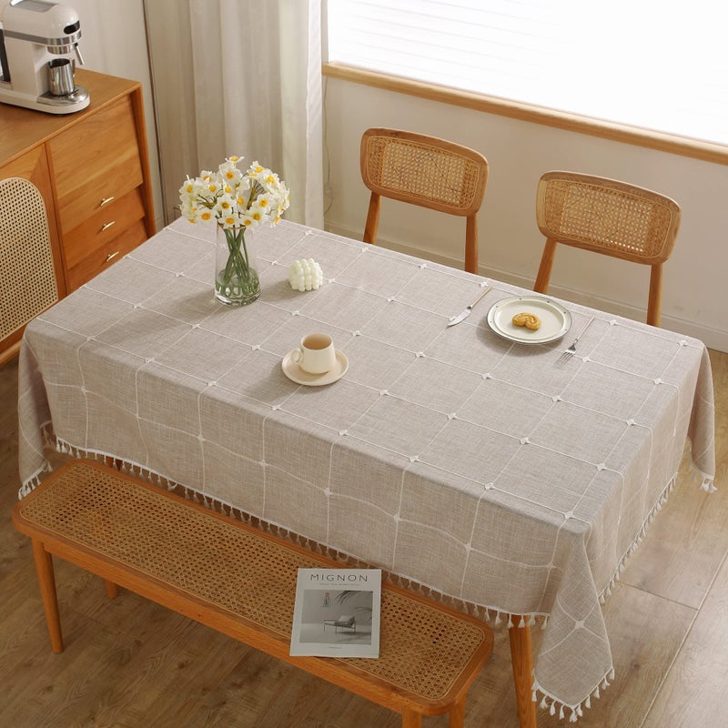 جا لو Jiale tablecloths لجداول المستطيلات طاولة الكتان القطن قطعة قماش مقاومة للماء المائدة تجاعيد مجانية المزرعة المائدة غطاء القماش الناعم مع شرابات منقوشة 55 "× 55" "2-4 مقاعد - Image 2
