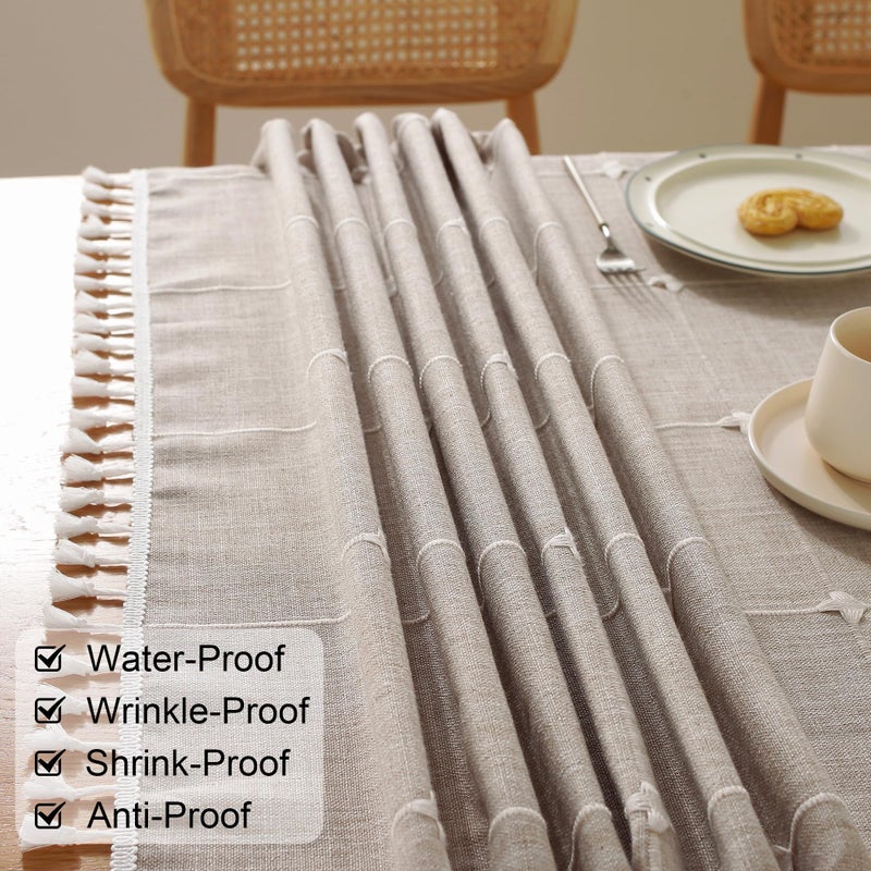 جا لو Jiale tablecloths لجداول المستطيلات طاولة الكتان القطن قطعة قماش مقاومة للماء المائدة تجاعيد مجانية المزرعة المائدة غطاء القماش الناعم مع شرابات منقوشة 55 "× 55" "2-4 مقاعد - Image 4