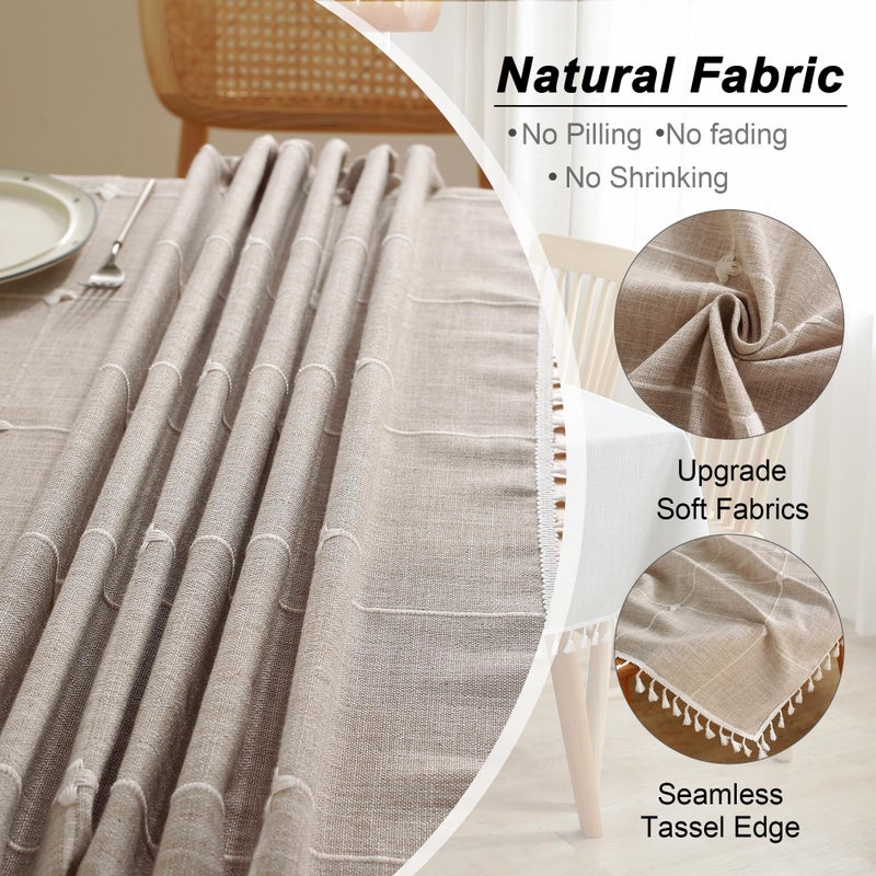 جا لو Jiale tablecloths لجداول المستطيلات طاولة الكتان القطن قطعة قماش مقاومة للماء المائدة تجاعيد مجانية المزرعة المائدة غطاء القماش الناعم مع شرابات منقوشة 55 "× 55" "2-4 مقاعد - Image 3