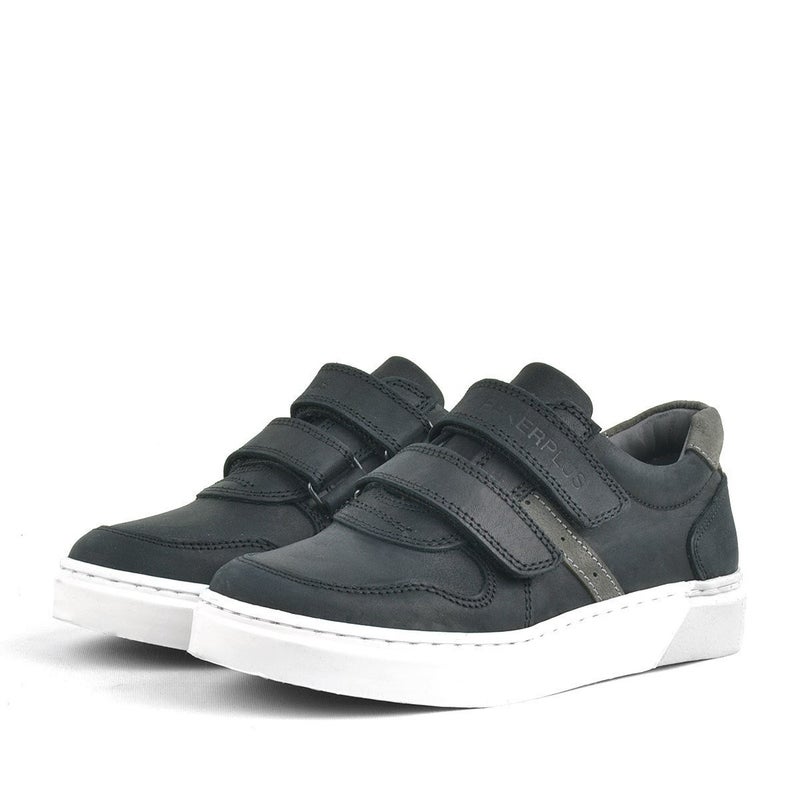 Rakerplus Raker Plus Boys' Genuine Leather Velcro Strap Sneakers in Black - Image 4