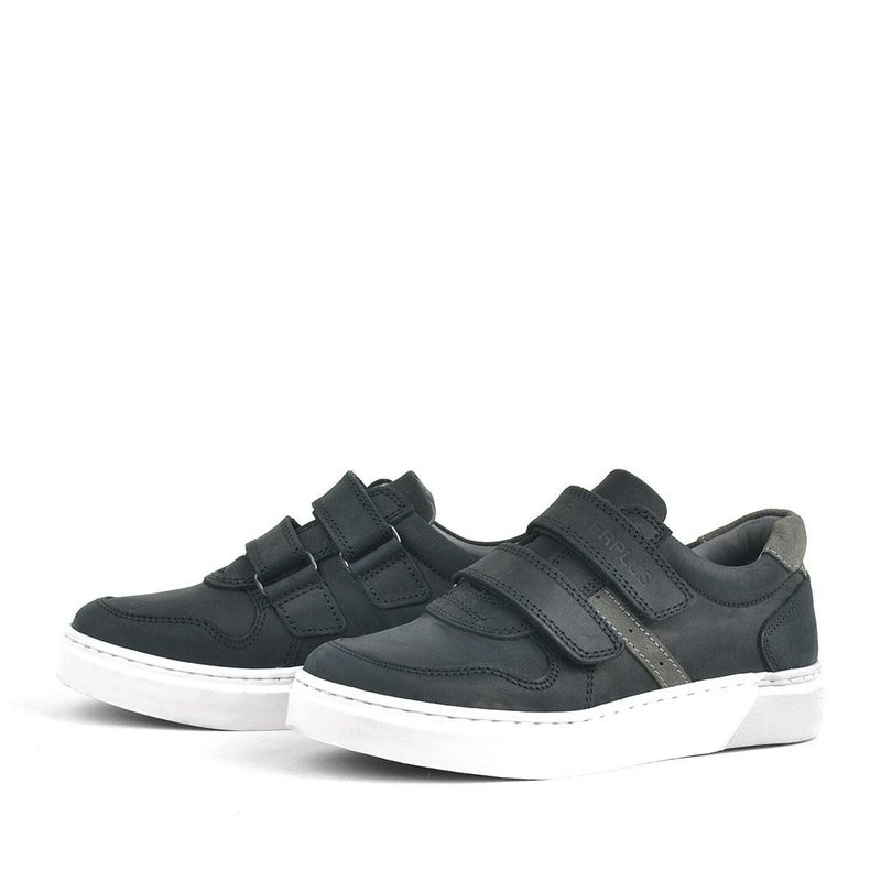 Rakerplus Raker Plus Boys' Genuine Leather Velcro Strap Sneakers in Black - Image 5