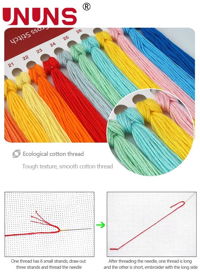 UNUNS Embroidery Starter Kit,2-Piece DIY Cross Stitch Kits For Beginners 11CT 3 Strands,Fox And Cat 32x43cm - Image 5