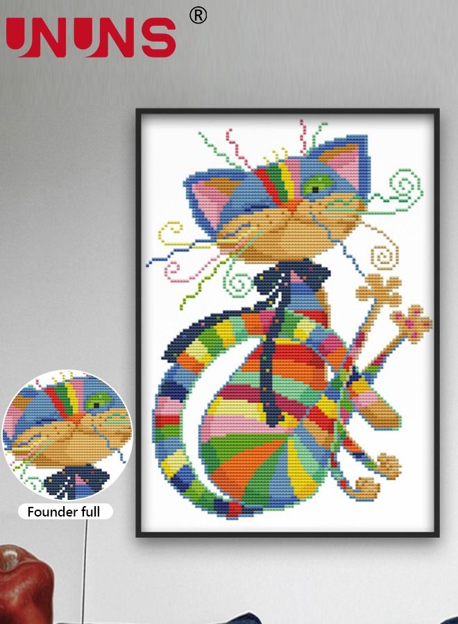 UNUNS Embroidery Starter Kit,2-Piece DIY Cross Stitch Kits For Beginners 11CT 3 Strands,Fox And Cat 32x43cm - Image 2