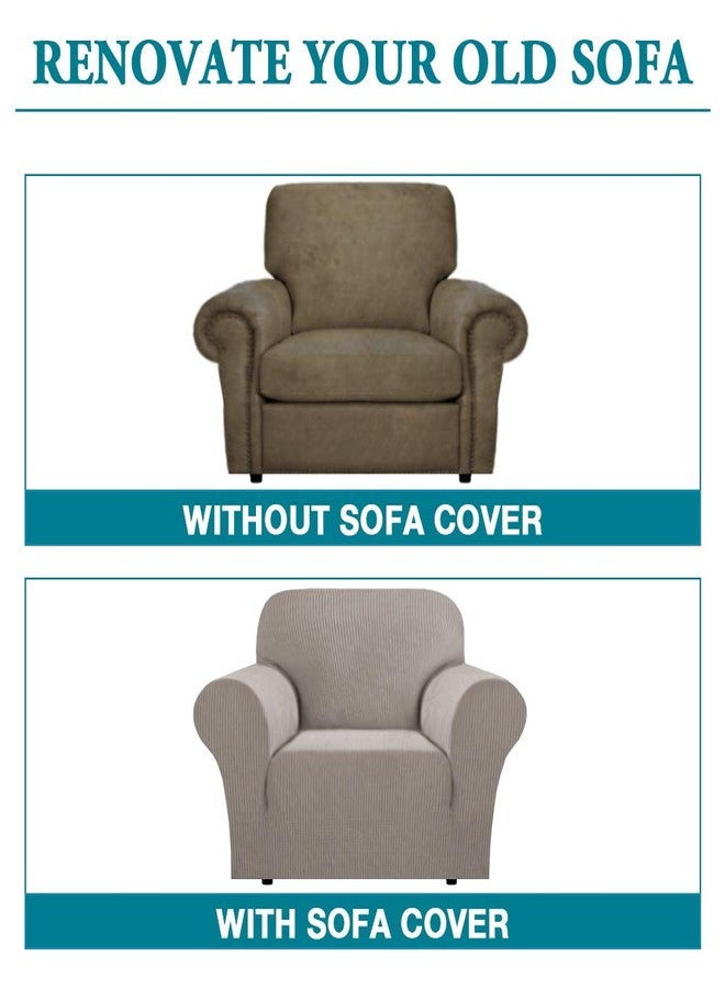 Flamingo P High Stretch Sofa Slipcover Non Slip Armchair Cover for Living Room Washable Pet Furniture Protector Covers with Elastic Bottom, Thick Jacquard Fabric (Small, Taupe) - Image 4